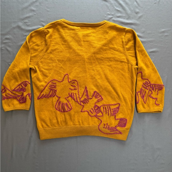Elegant Mustard Cardigan Bird Motif Boho Cottagecore - Picture 4 of 6